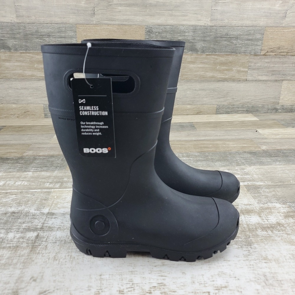 Bogs Essential Tall Rain Boots Kids Sz 3 Black Waterproof Pull On Mid Calf
